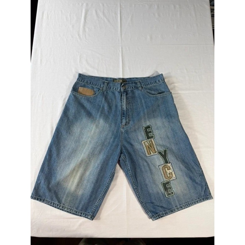 Vintage Y2K ENYCE Denim Jorts Shorts Mens 38 Baggy NYC Patch Hip Hop 03-04